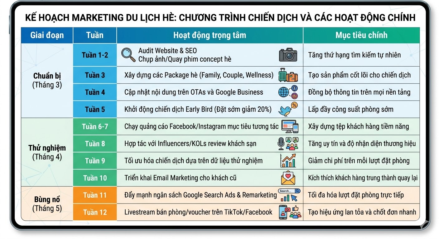 Bảng lịch trình marketing chi tiết theo tuần